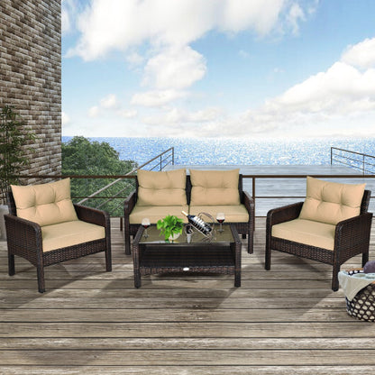 4 Pieces Patio Rattan Free Combination Sofa Set with Cushion and Coffee Table - Color: Beige