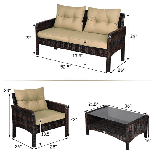 4 Pieces Patio Rattan Free Combination Sofa Set with Cushion and Coffee Table - Color: Beige