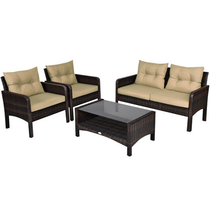 4 Pieces Patio Rattan Free Combination Sofa Set with Cushion and Coffee Table - Color: Beige