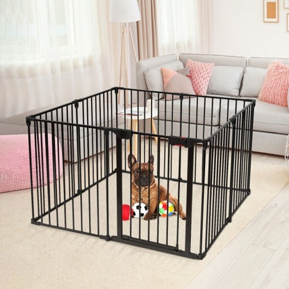 Adjustable Panel Baby Safe Metal Gate Play Yard-Black - Color: Black