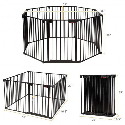 Adjustable Panel Baby Safe Metal Gate Play Yard-Black - Color: Black