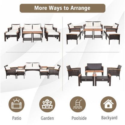 7 Pieces Patio Rattan Cushioned Conversation Furniture Set - Color: Beige