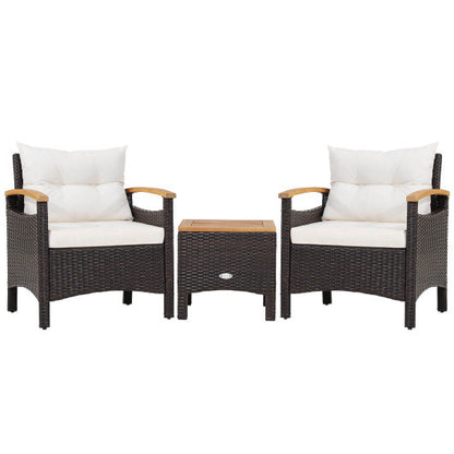 3 Pieces Patio Rattan Furniture Set with Removable Cushion-Off White - Color: Off White