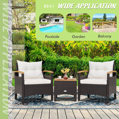 3 Pieces Patio Rattan Furniture Set with Removable Cushion-Off White - Color: Off White