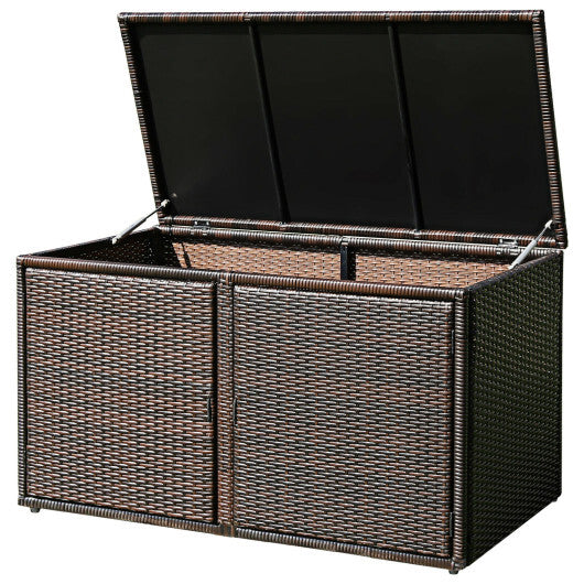 88 Gallon Garden Patio Rattan Storage Container Box-Brown - Color: Brown