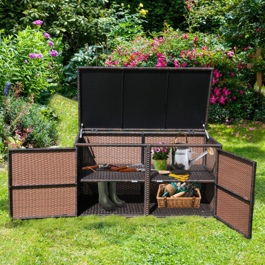 88 Gallon Garden Patio Rattan Storage Container Box-Brown - Color: Brown