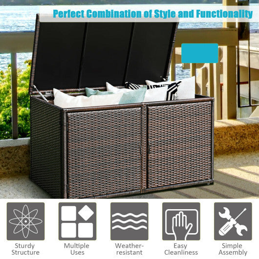 88 Gallon Garden Patio Rattan Storage Container Box-Brown - Color: Brown