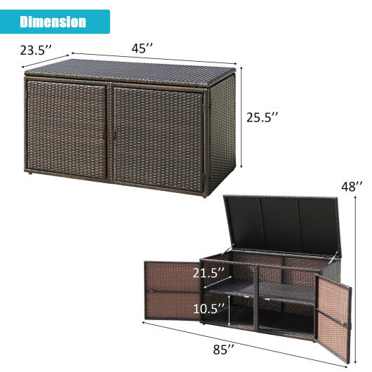 88 Gallon Garden Patio Rattan Storage Container Box-Brown - Color: Brown