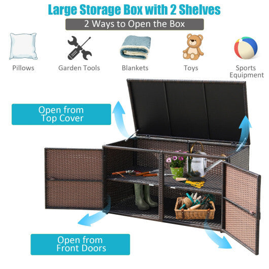 88 Gallon Garden Patio Rattan Storage Container Box-Brown - Color: Brown