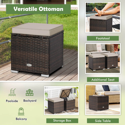 2 Pieces Patio Ottoman with Removable Cushions-Brown - Color: Brown