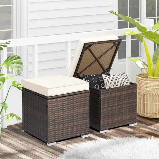 2 Pieces Patio Ottoman with Removable Cushions-White - Color: White