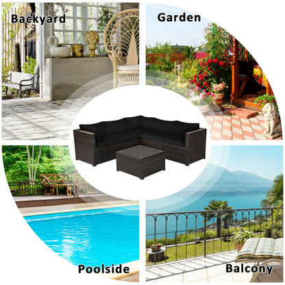 6 Pieces Patio Furniture Sofa Set with Cushions for Outdoor-Black - Color: Black