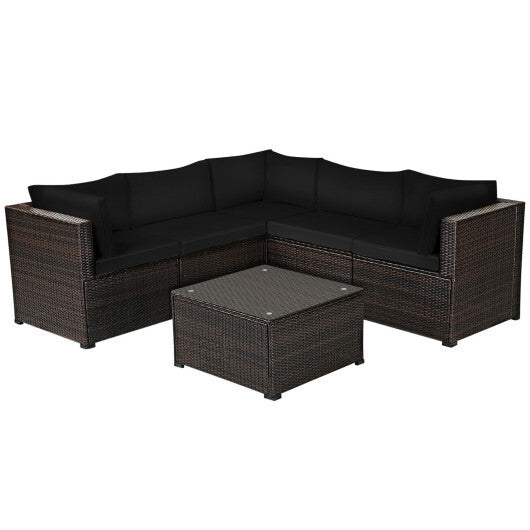 6 Pieces Patio Furniture Sofa Set with Cushions for Outdoor-Black - Color: Black