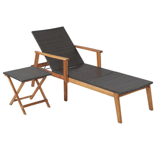 2 Pieces Patio Chaise Lounge and Table Set with 4-Level Adjustable Backrest - Color: Brown