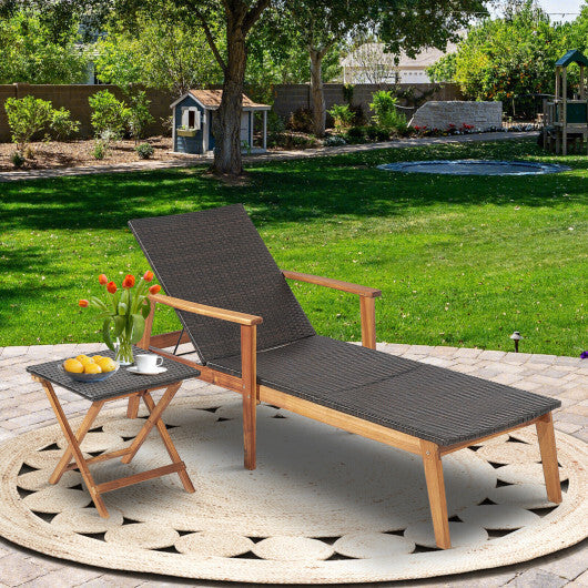 2 Pieces Patio Chaise Lounge and Table Set with 4-Level Adjustable Backrest - Color: Brown