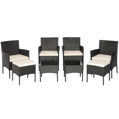 8 Pieces Patio Wicker Conversation Set with 2 Coffee Tables and 2 Ottomans - Color: Off White