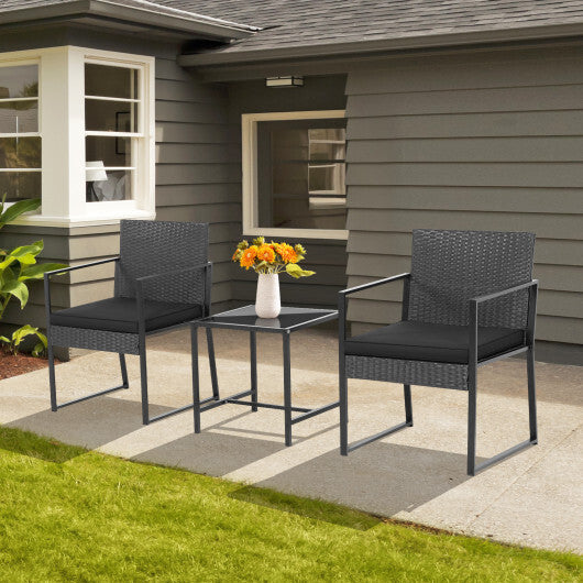 3 Pieces Modern Heavy Duty Patio Furniture Set with Coffee Table-Black - Color: Black