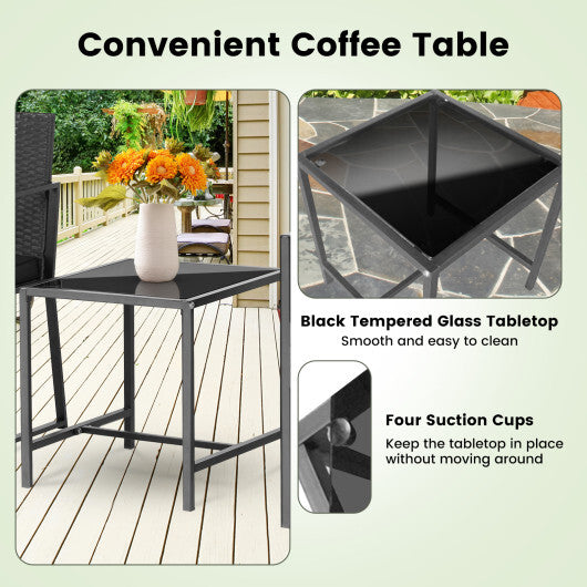 3 Pieces Modern Heavy Duty Patio Furniture Set with Coffee Table-Black - Color: Black