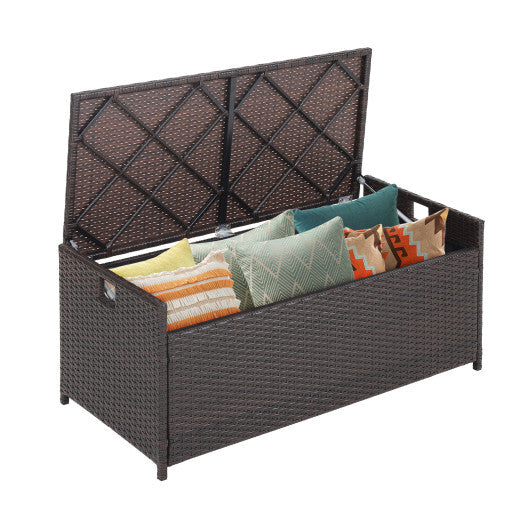 34 Gallon Patio Storage Bench with Seat Cushion and Zippered Liner - Color: Brown