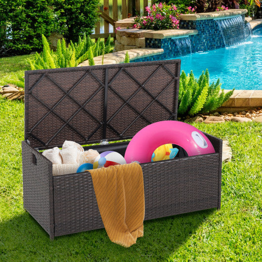 34 Gallon Patio Storage Bench with Seat Cushion and Zippered Liner - Color: Brown