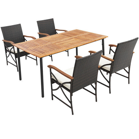 5/7-Piece Outdoor Dining Set with Acacia Wood Table-4-5 Pieces - Color: Brown