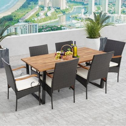 7 Pieces Patio Rattan Dining Set with 2 Inches Umbrella Hole-Curved Handrail - Color: Multicolor