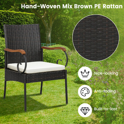 7 Pieces Patio Rattan Dining Set with 2 Inches Umbrella Hole-Curved Handrail - Color: Multicolor