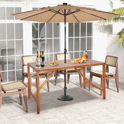 67 Inch Patio Rectangle Acacia Wood Dining Table with Umbrella Hole - Color: Natural