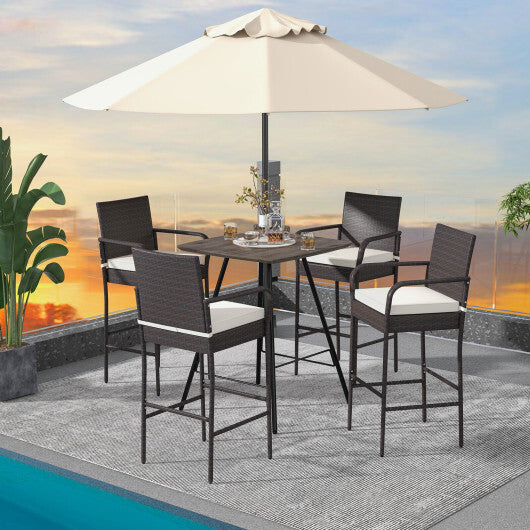 2/4 Pieces Outdoor PE Rattan Cushioned Barstool Set with Armrests-Set of 4 - Color: Off White