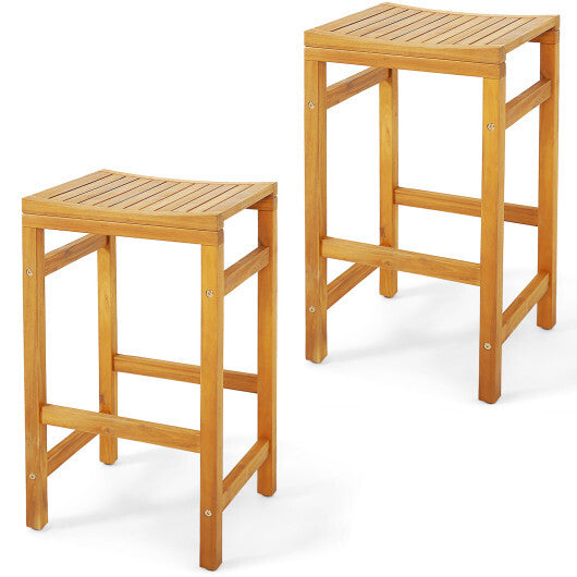 30-Inch Height Bar Chair with Saddle Shaped Seat and Sturdy Footrest-Set of 2 - Color: Natural