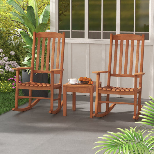 Eucalyptus Wood Rocker Chair with Stable and Safe Rocking Base for Garden - Color: Natural