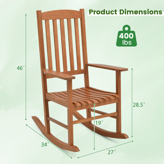 Eucalyptus Wood Rocker Chair with Stable and Safe Rocking Base for Garden - Color: Natural