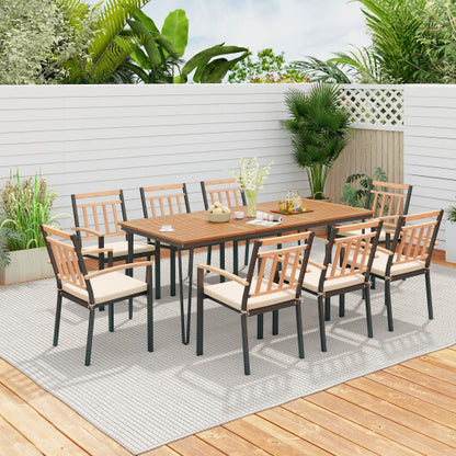 9-Piece Patio Dining Set 35.5 Inch Acacia Wood Table with Umbrella Hole and 24-Inch Wide Chairs - Color: Natural