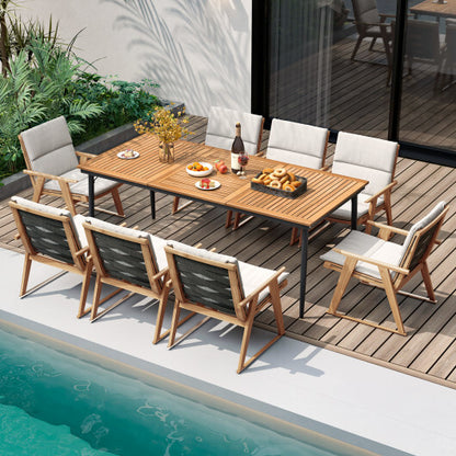 79 Inch Acacia Wood Outdoor Dining Table for 8 with 1.9 Inch Umbrella Hole - Color: Navy