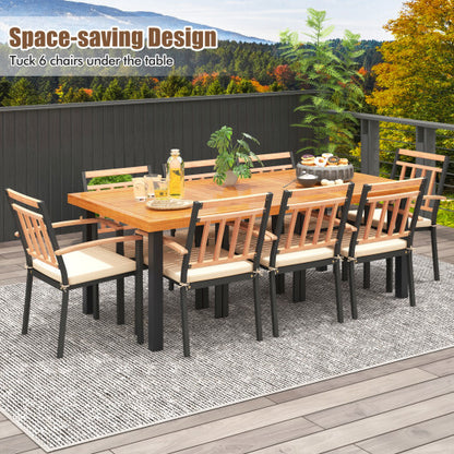 9 Pieces Patio Dining Set 39.5 Inch Acacia Wood Table with Umbrella Hole and 24-Inch Wide Chairs - Color: Natural