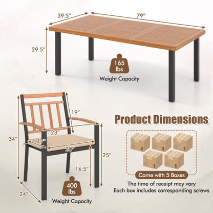 9 Pieces Patio Dining Set 39.5 Inch Acacia Wood Table with Umbrella Hole and 24-Inch Wide Chairs - Color: Natural