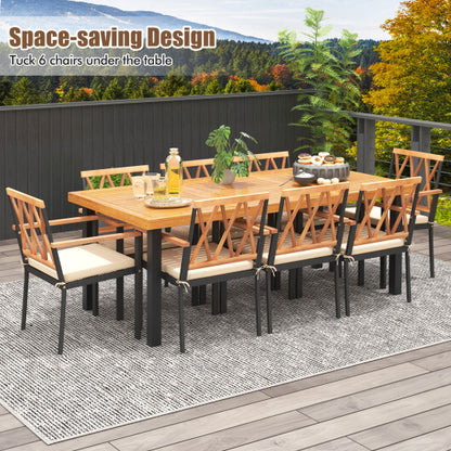 9 Pieces Patio Dining Set 39.5 Inch Acacia Wood Table with Umbrella Hole and 22.5-Inch Wide Chairs - Color: Natural