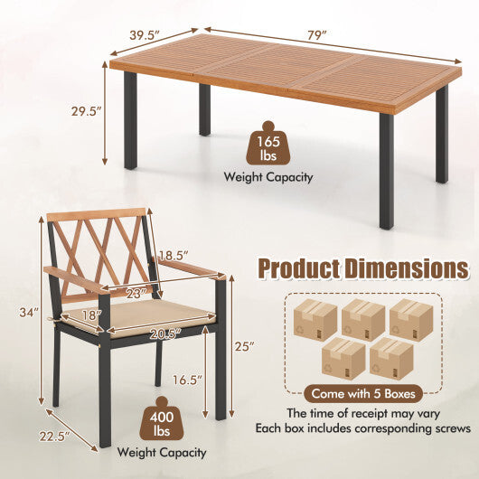 9 Pieces Patio Dining Set 39.5 Inch Acacia Wood Table with Umbrella Hole and 22.5-Inch Wide Chairs - Color: Natural