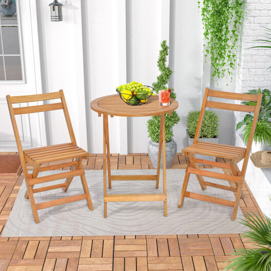 3 Pieces Folding Patio Bistro Set with Slatted Tabletop - Color: Natural