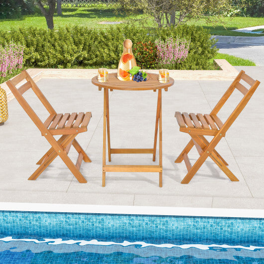 3 Pieces Folding Patio Bistro Set with Slatted Tabletop - Color: Natural