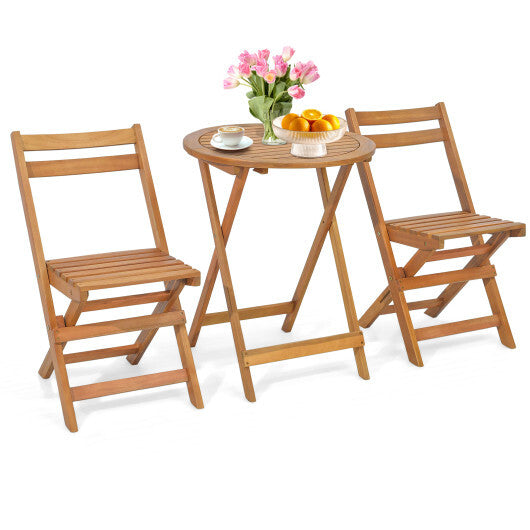 3 Pieces Folding Patio Bistro Set with Slatted Tabletop - Color: Natural