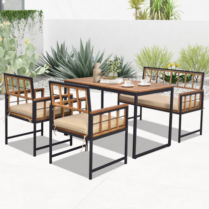 4 Pieces Acacia Wood Patio Dining Set with 1 Rectangular Table-Natural - Color: Natural