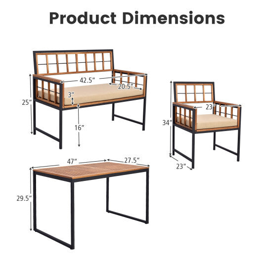 4 Pieces Acacia Wood Patio Dining Set with 1 Rectangular Table-Natural - Color: Natural