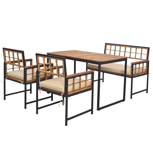 4 Pieces Acacia Wood Patio Dining Set with 1 Rectangular Table-Natural - Color: Natural