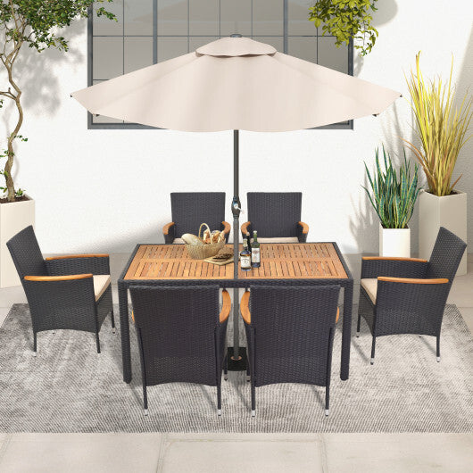 7 Pieces Outdoor Dining Set with Umbrella Hole for Backyard