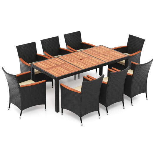 9 Pieces Outdoor Dining Set with Acacia Wood Tabletop