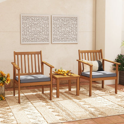 3 Pieces Patio Wood Furniture Set with soft Cushions for Porch-Gray - Color: Gray