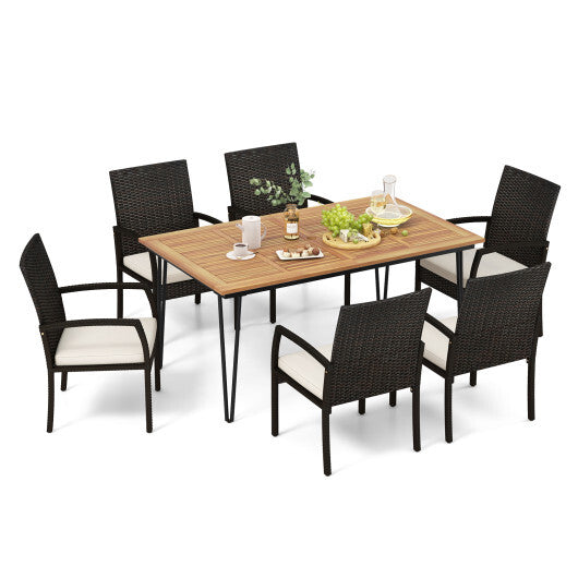 7 Pieces Patio Dining Set with Acacia Wood Dining Table for Porch Backyard Garden Poolside