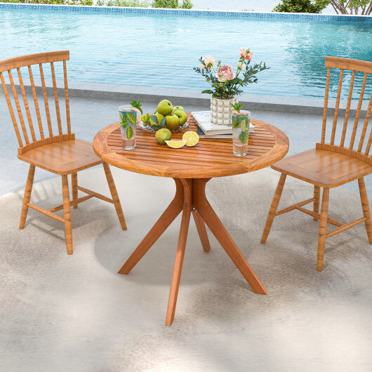 35.5 Inch Patio Wood Dining Table with Slatted Tabletop and Curved Legs - Color: Teak