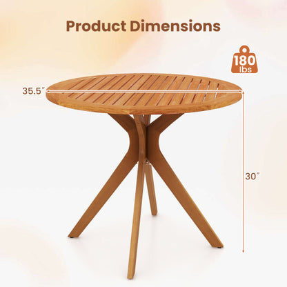 35.5 Inch Patio Wood Dining Table with Slatted Tabletop and Curved Legs - Color: Teak